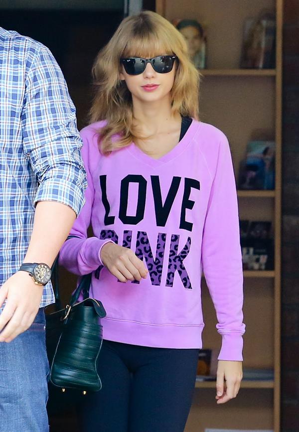 Taylor Swift in a Love Pink shirt in Los Angeles on 10/24/13  