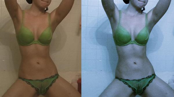 Kari Sweets showering in green lingerie