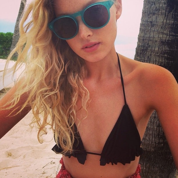 Elsa Hosk in a bikini taking a selfie
