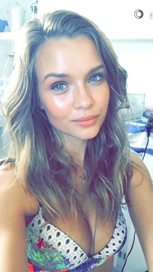 Josephine Skriver in a bikini taking a selfie
