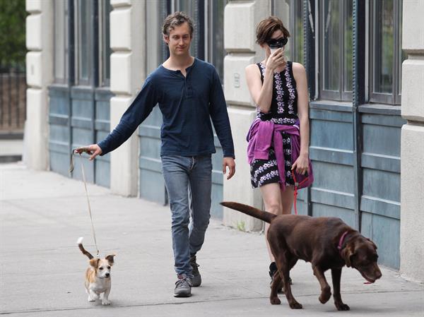 Anne Hathaway out walking with her husband in New York City