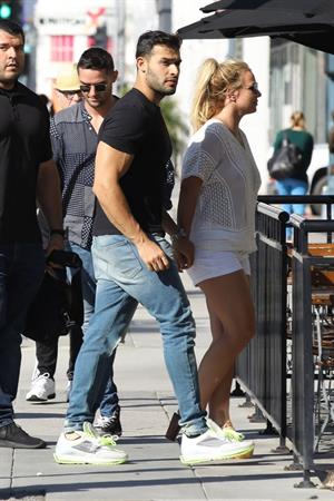 Britney Spears braless boobs in a see through blouse showing her nipples seen by paparazzi.


