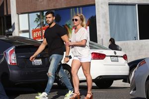 Britney Spears braless boobs in a see through blouse showing her nipples seen by paparazzi.


