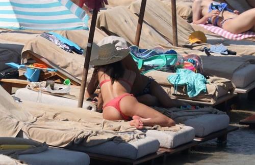 Alessandra Ambrosio Bikini Pictures Alessandra Ambrosio perfect model body in a sexy little thong bikini seen at the beach by paparazzi showing nice cleavage and ass.