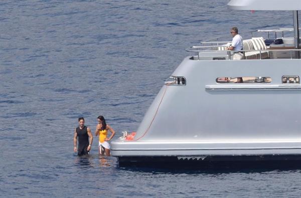 Silvia Toffanin nipple pokies in a wet sexy swimsuit seen by paparazzi on a yacht.









