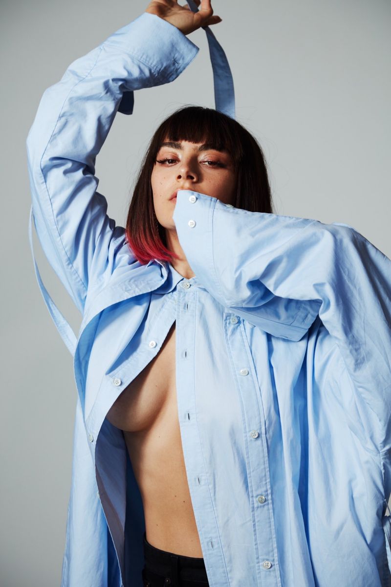 Charli XCX nude Boobs braless with an open shirt showing off her tits.































