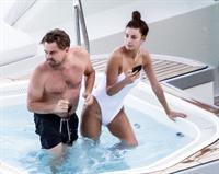 Camila Morrone in a sexy swimsuit in a hot tub on a yacht with Leonardo DiCaprio seen by paparazzi.










