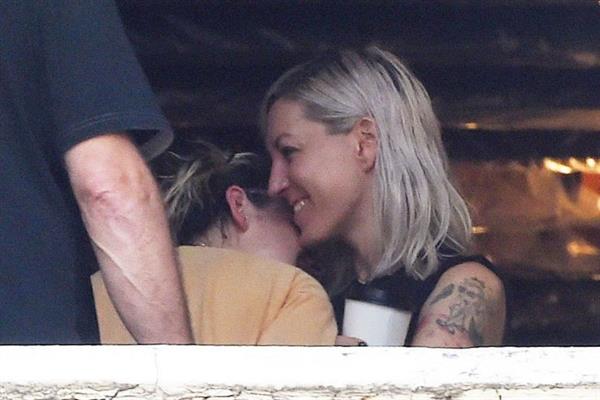 Kristen Stewart lesbian kiss making out with Dylan Meyer seen by paparazzi.
