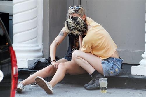 Kristen Stewart lesbian kiss making out with Dylan Meyer seen by paparazzi.
