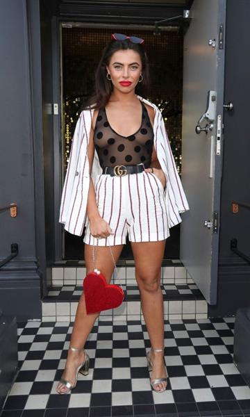 Francesca Allen braless boobs in a see through top showing her tits seen by paparazzi.



















