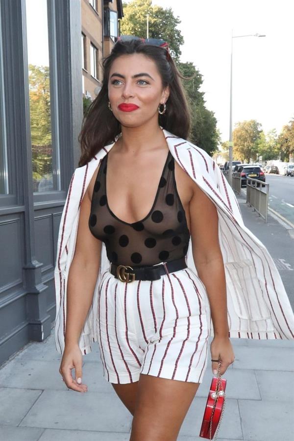 Francesca Allen braless boobs in a see through top showing her tits seen by paparazzi.



















