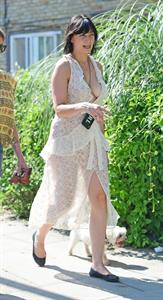 Daisy Lowe braless boobs in a see through dress showing off her tits and cleavage seen by paparazzi.












































