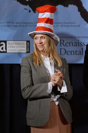 Uma Thurman joins Cat In The Hat On NEA's Read Across America Day at New York Public Library (01.03.0213) 