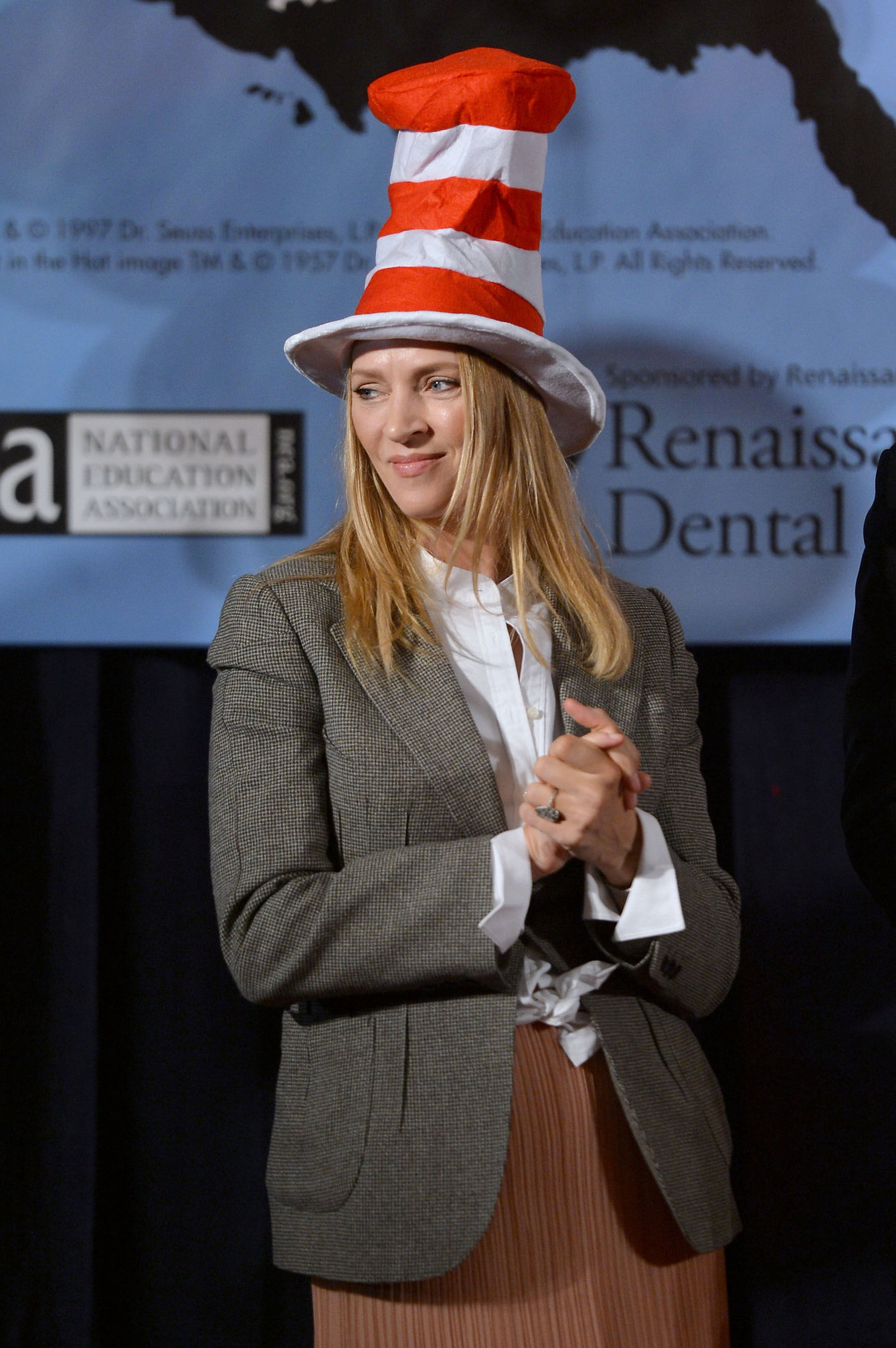 Uma Thurman joins Cat In The Hat On NEA's Read Across America Day at New York Public Library (01.03.0213) 