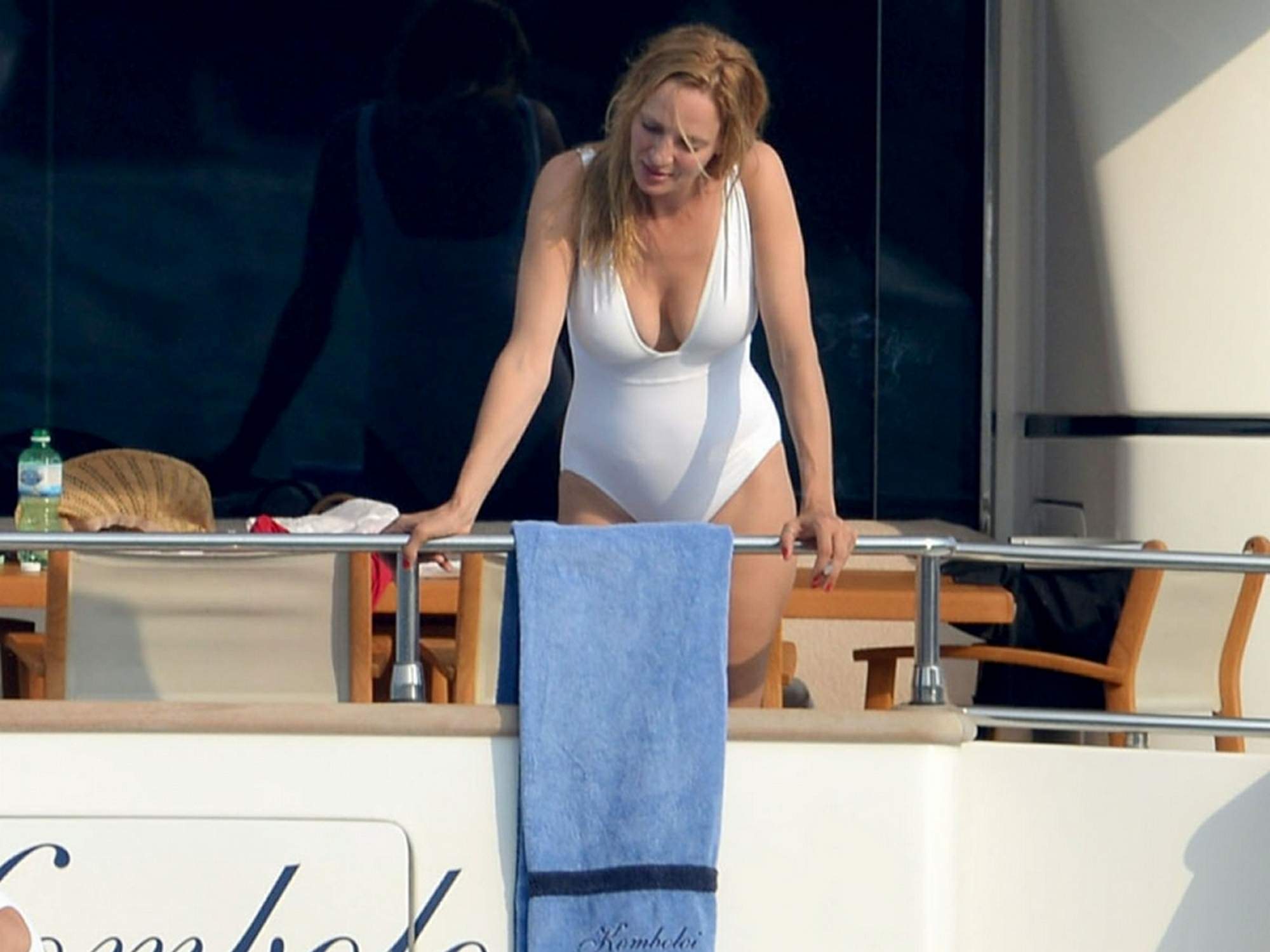 Uma Thurman bathing suit on Yacht in Saint-Tropez July 7-2013 