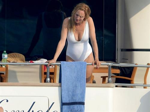 Uma Thurman bathing suit on Yacht in Saint-Tropez July 7-2013 