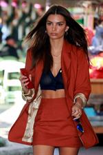 Emily Ratajkowski braless boobs in a sexy little see through top showing off her big tits seen by paparazzi.