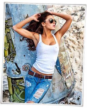 Kayla Love in Tight Ripped Jeans and a White Tank Top