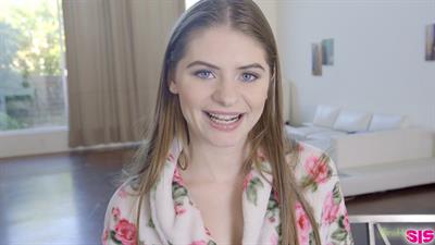 Cock hungry coed Alice March sucks her stepbrother off then corners him to give him a stiffie ride in her bare pussy