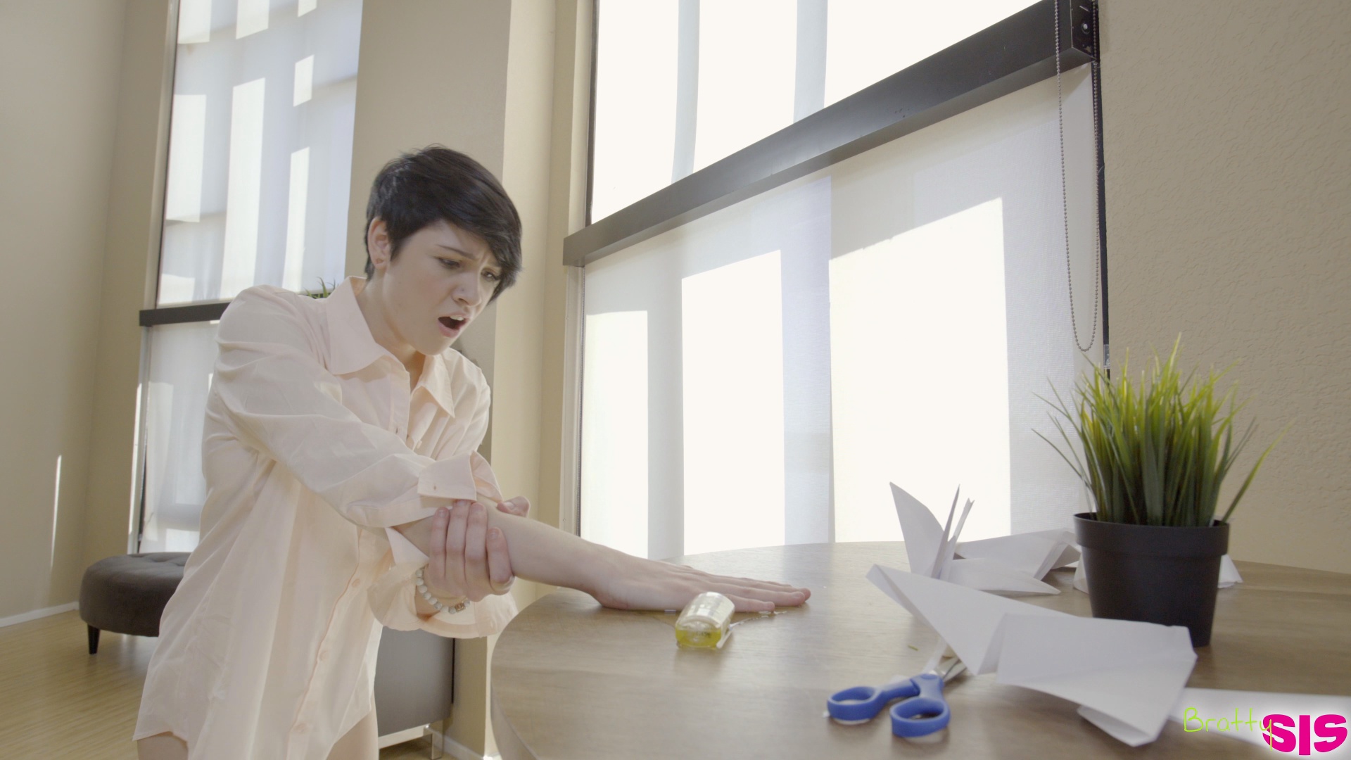 Cadey Mercury fucks her stepbrother to get out of a sticky situation then gets on her knees for a wet slippery blowjob