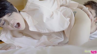 Cadey Mercury fucks her stepbrother to get out of a sticky situation then gets on her knees for a wet slippery blowjob