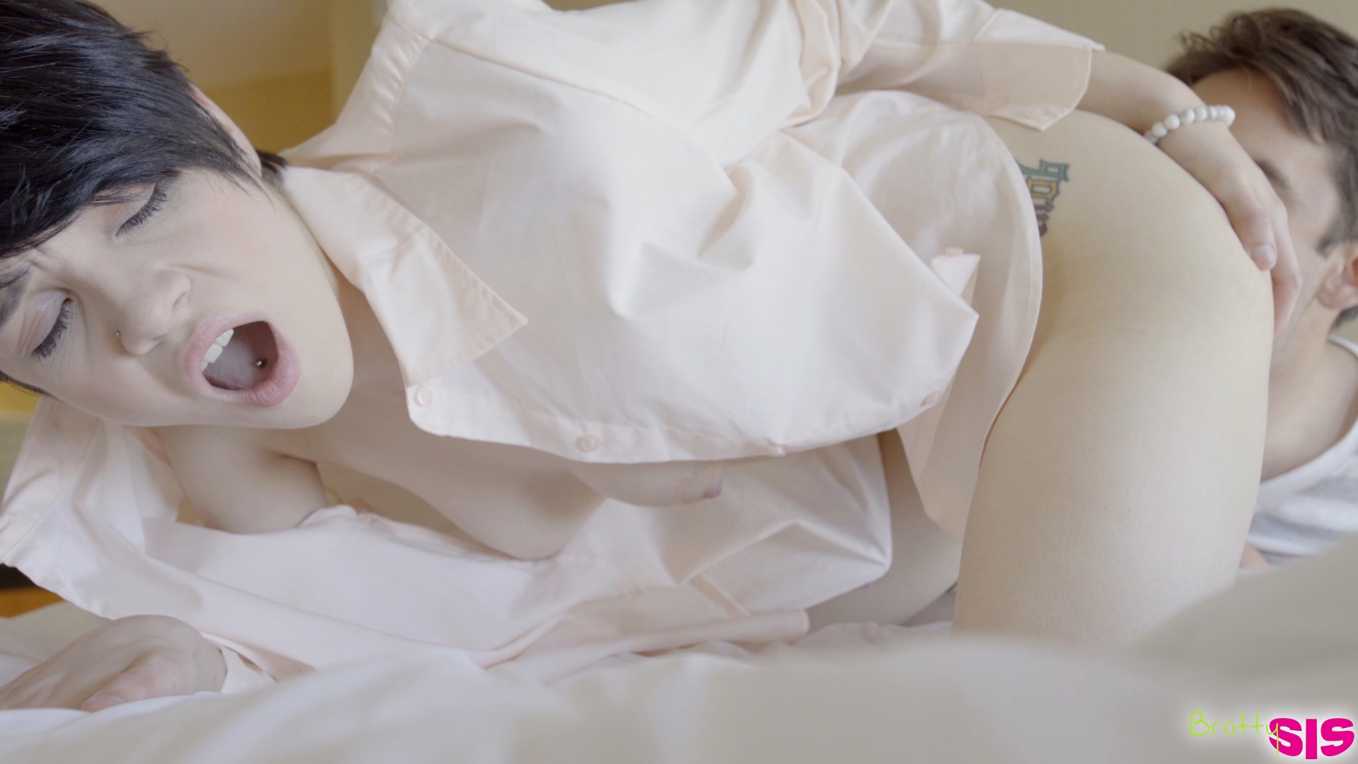 Cadey Mercury fucks her stepbrother to get out of a sticky situation then gets on her knees for a wet slippery blowjob