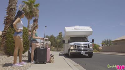 Angel Smalls goes on a road trip with Katya Rodriguez and her stepbrother where they all fuck each other