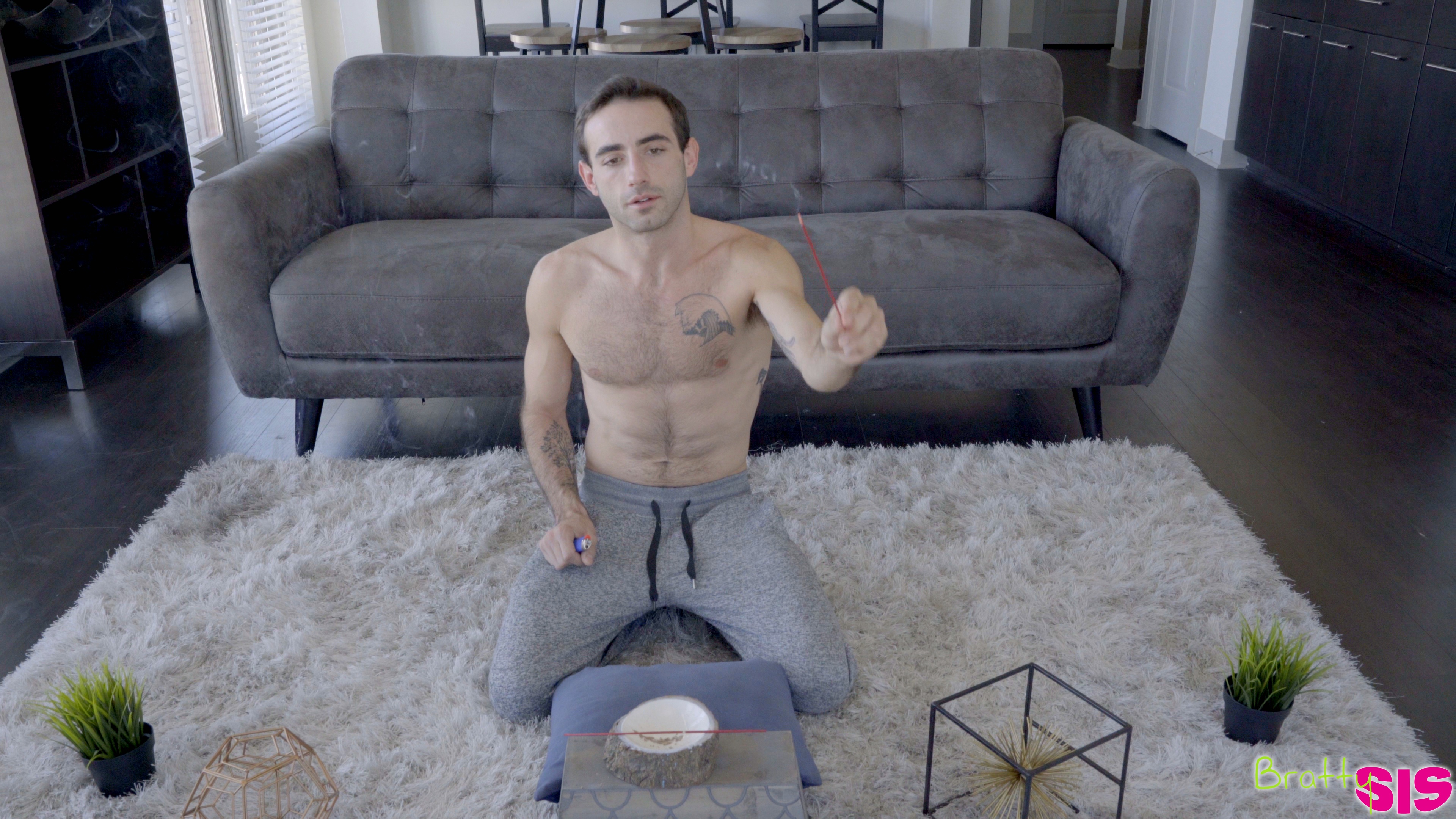 Kyler Quinn is sick of her stepbro meditating so she sucks him off then rides his dick til he comes to his senses