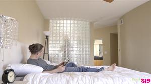 Cum hungry brunette Maya Kendrick rides her stepbrothers stiffie until she gushes then sucks him off in a horny BJ