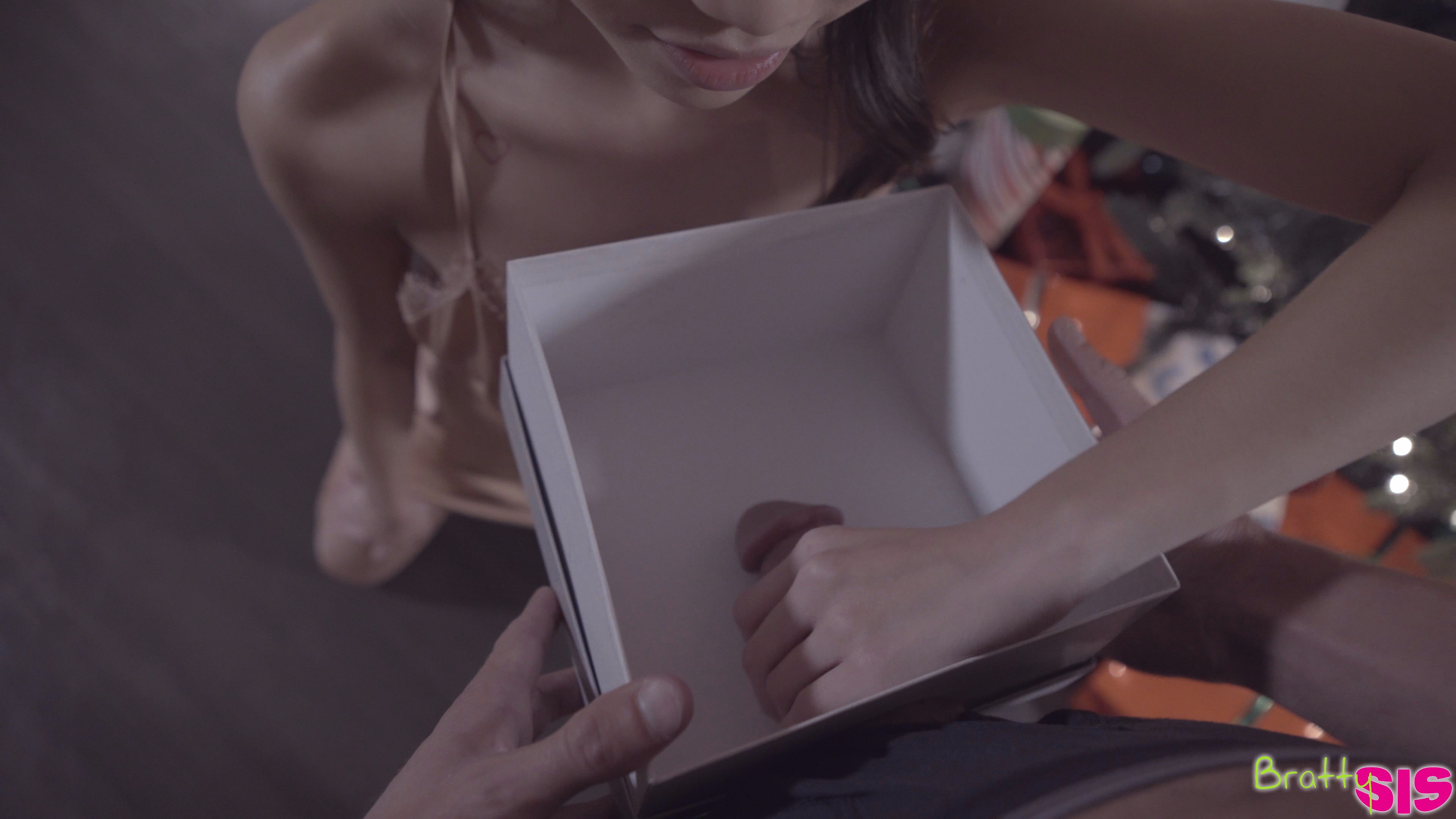 Sassy little spinner Vina Sky gets her stepbros big hard dick in a box as a Christmas surprise to fuck and suck