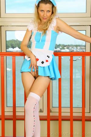 Natasha Nude Pictures Natasha in Alice in Wonderland outfit with white opaque holdups
