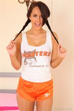  Felicity teasing as a stunning Hooters girl in pantyhose 