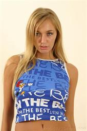  Busty beautiful blonde in denim mini and ankle socks 