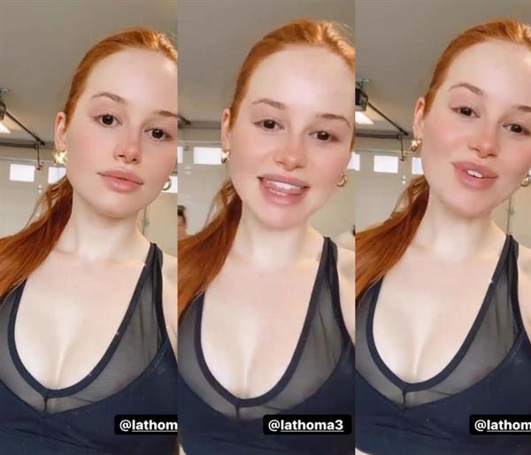 Madelaine Petsch nip slip wardrobe malfunction accidentally flashing her tits in a sports bra after working out.