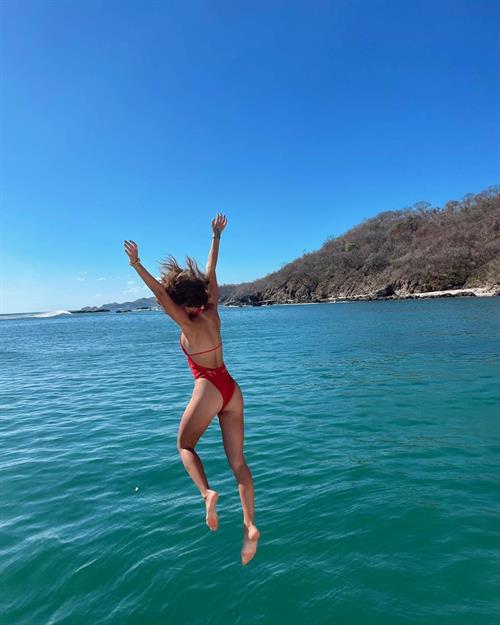 red one piece swimsuit