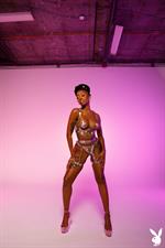 Sabrea Phenix flirty ebony in the studio for Playboy
