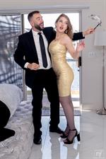 Lusty and busty babe Octavia Red ditches a costume party in exchange for a pussy pounding delight in the bedroom