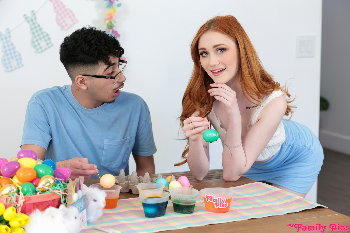 Redhead bombshell Scarlet Skies doesn't care about Easter because all she wants is hard dick and a creampie