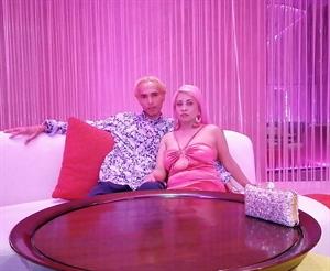 Actress Pink babe with actor Frank Edwin in a movie  Pink Strip Dance Night 